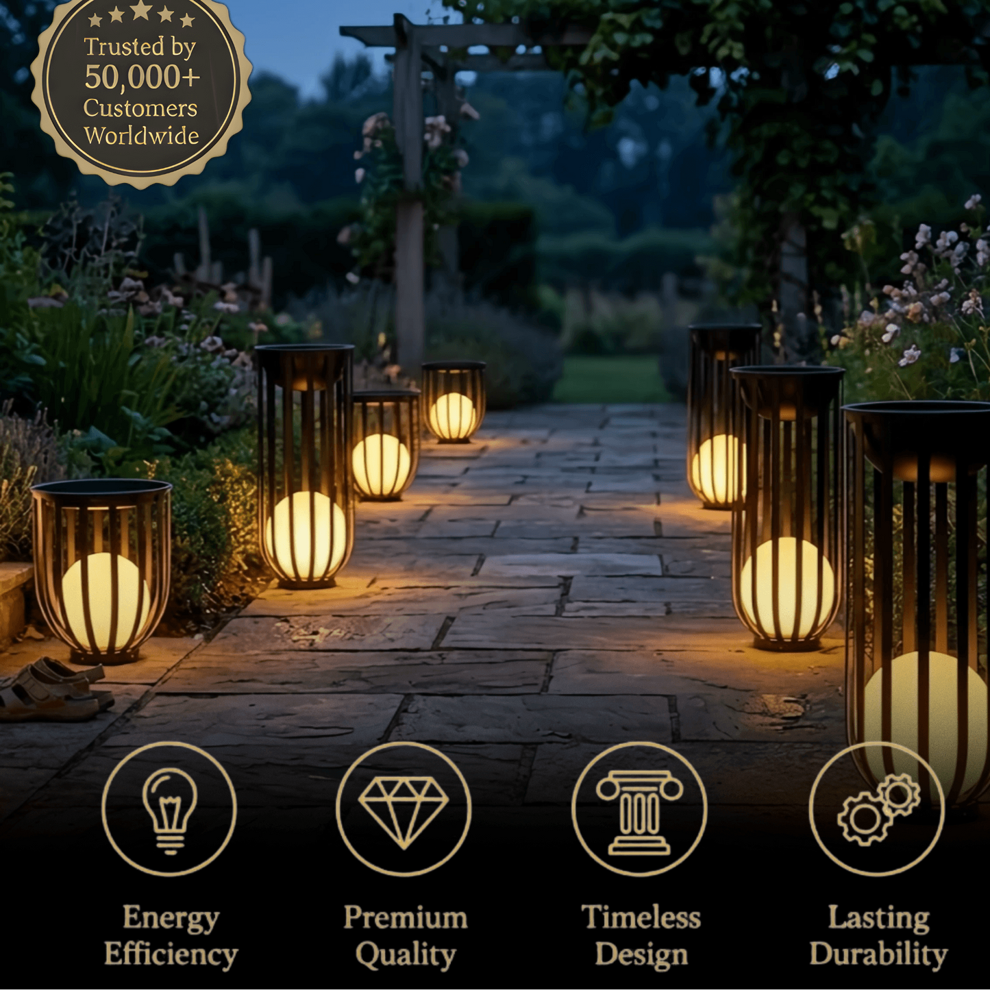 Arcato Modern Black Outdoor Floor Lamp – Metal Lantern Solar Light for Garden or Walkway