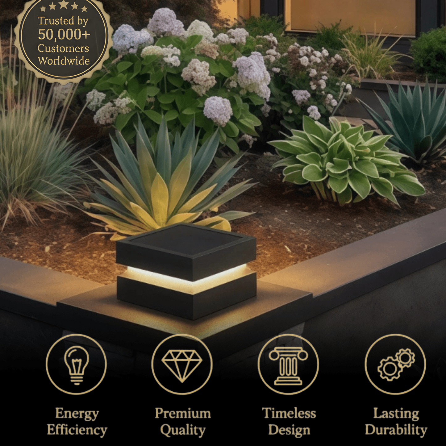 Arcato Modern Concave Solar Outdoor Pillar Lights – Black Metal for Garden/Pathway