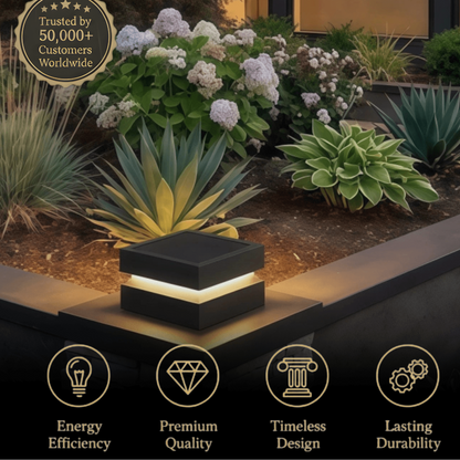 Arcato Modern Concave Solar Outdoor Pillar Lights – Black Metal for Garden/Pathway