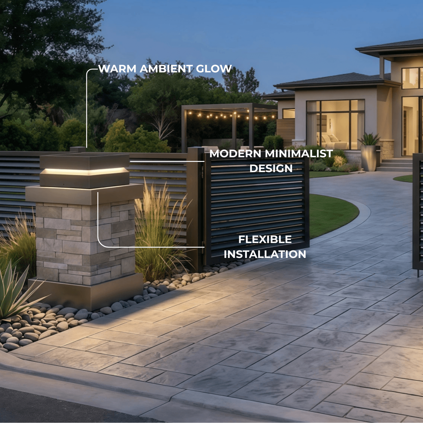 Arcato Modern Concave Solar Outdoor Pillar Lights – Black Metal for Garden/Pathway