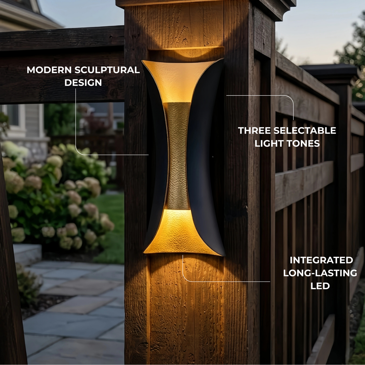 Irondale Modern Curved LED Outdoor Wall Sconce – Wall-Mounted Fixture for Courtyard/Patio
