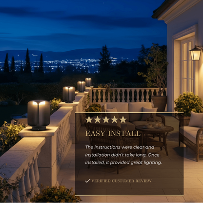 Stellar Modern Cylindrical Outdoor Floor Lamp – Black or Grey Metal & Glass Fixture