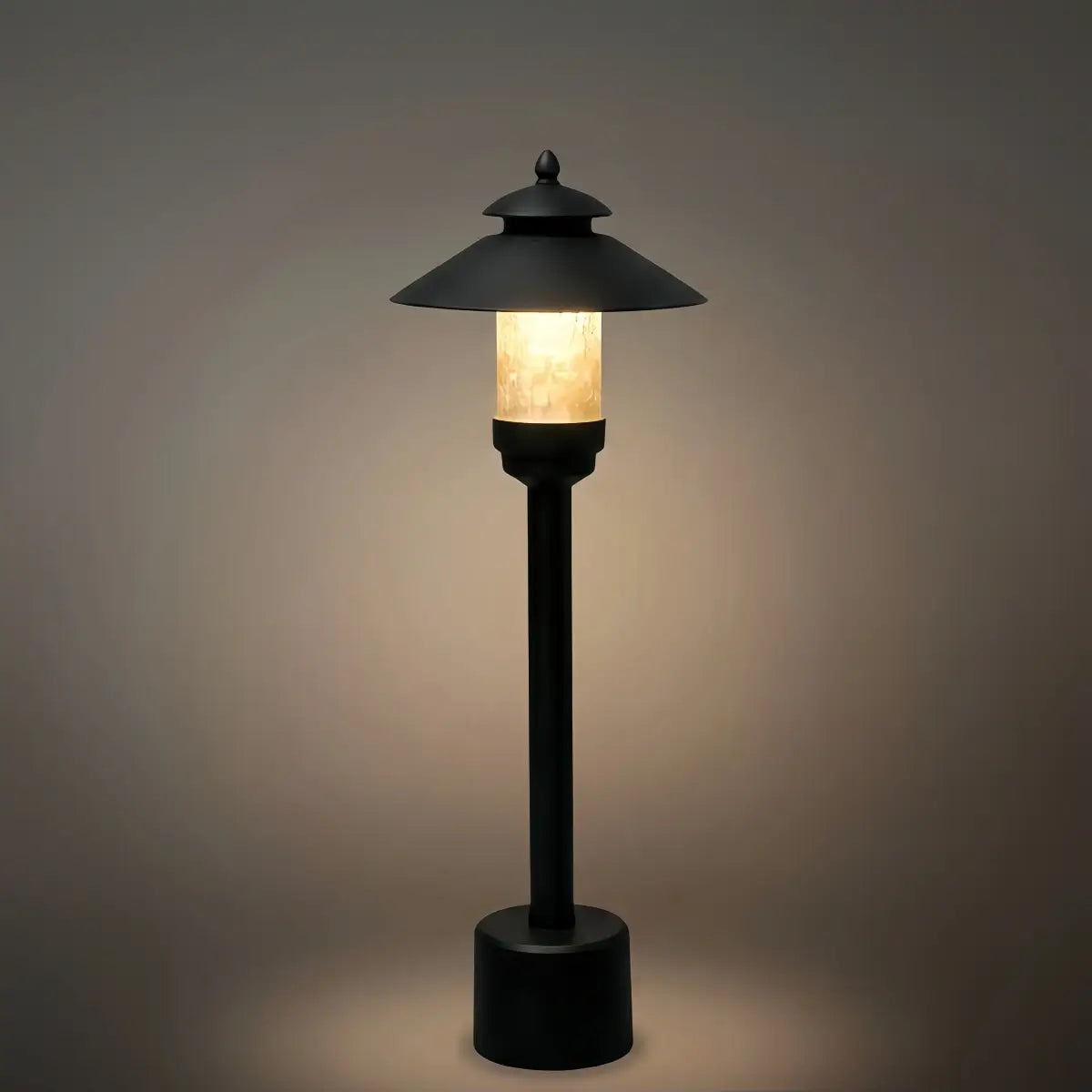 Irondale Modern Hooded Outdoor Pathway Light - Black Metal/Marble for Lawn