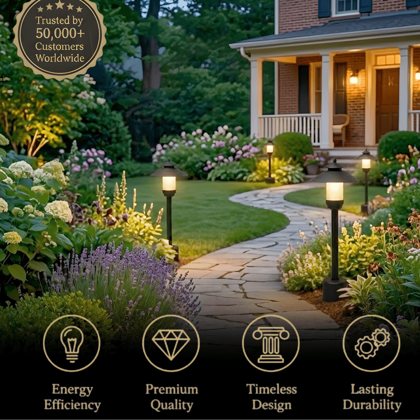 Irondale Modern Hooded Outdoor Pathway Light - Black Metal/Marble for Lawn
