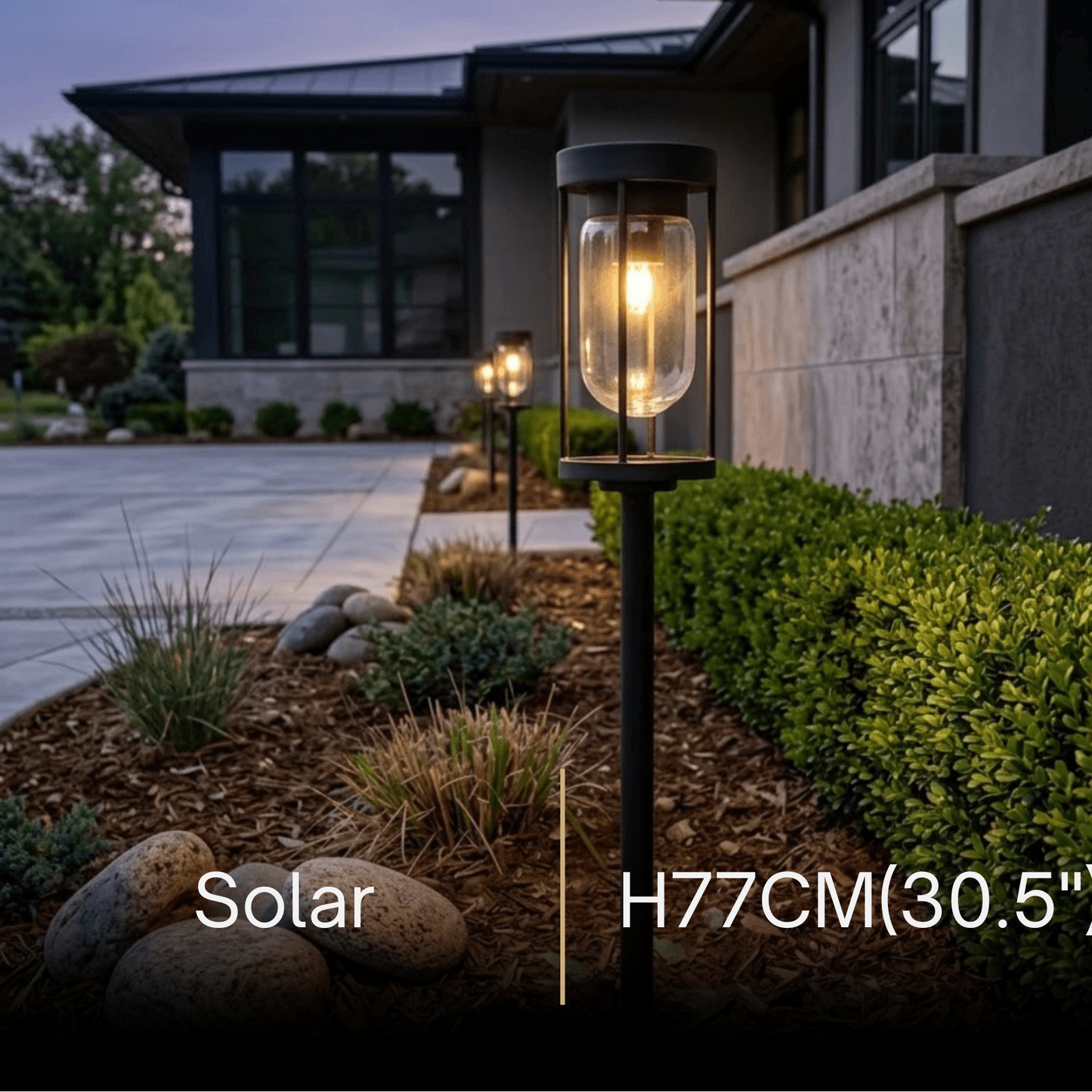 Vetro Modern Metal Outdoor Pillar Light/Pathway Light - Black Lantern Shape, Cylindrical