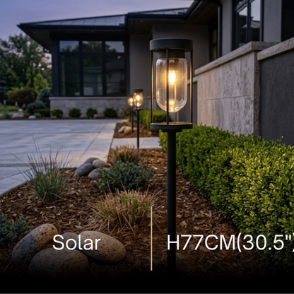 Vetro Modern Metal Outdoor Pillar Light/Pathway Light - Black Lantern Shape, Cylindrical