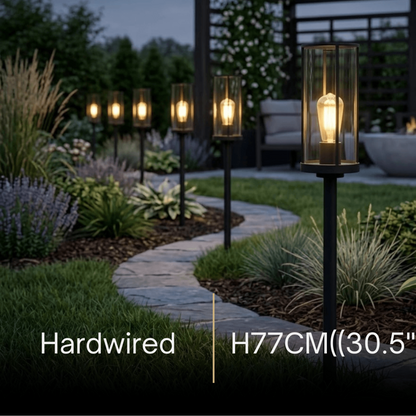Vetro Modern Metal Outdoor Pillar Light/Pathway Light - Black Lantern Shape, Cylindrical