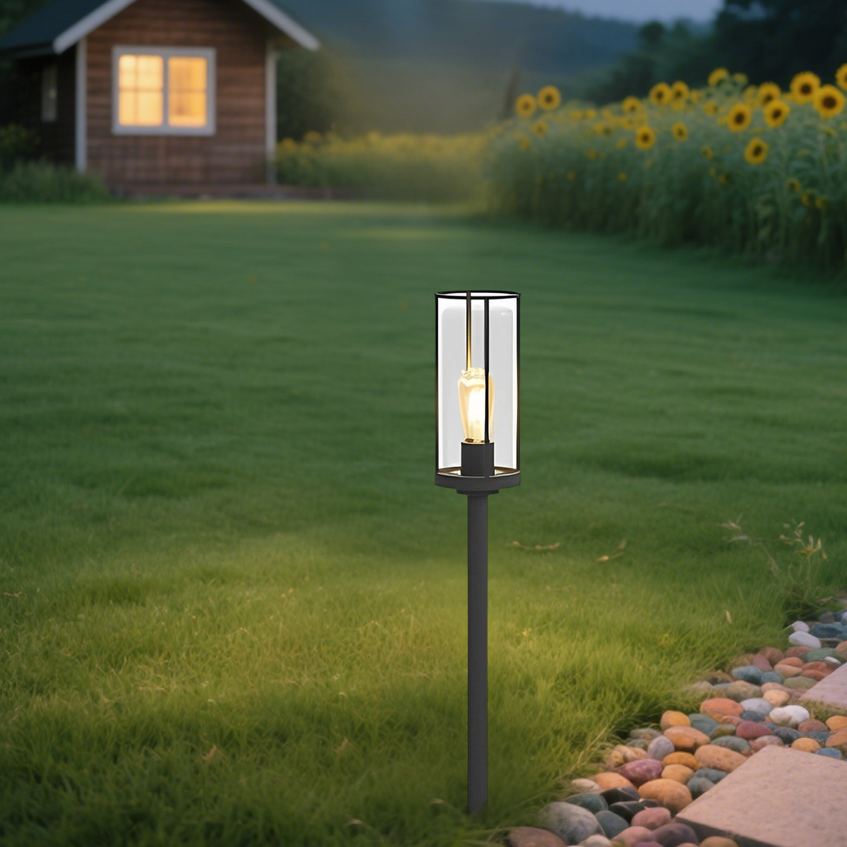 Vetro Modern Metal Outdoor Pillar Light/Pathway Light - Black Lantern Shape, Cylindrical