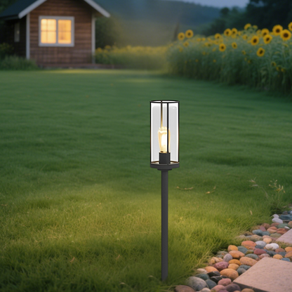 Vetro Modern Metal Outdoor Pillar Light/Pathway Light - Black Lantern Shape, Cylindrical