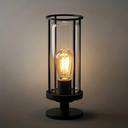 Vetro Modern Metal Outdoor Pillar Light/Pathway Light - Black Lantern Shape, Cylindrical