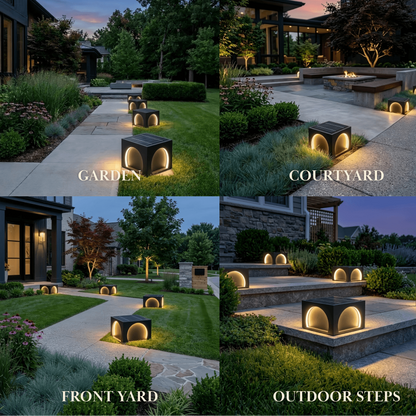 Arcato Modern Metal Outdoor Solar Pillar Lights - Black Rectangular Lamp Garden