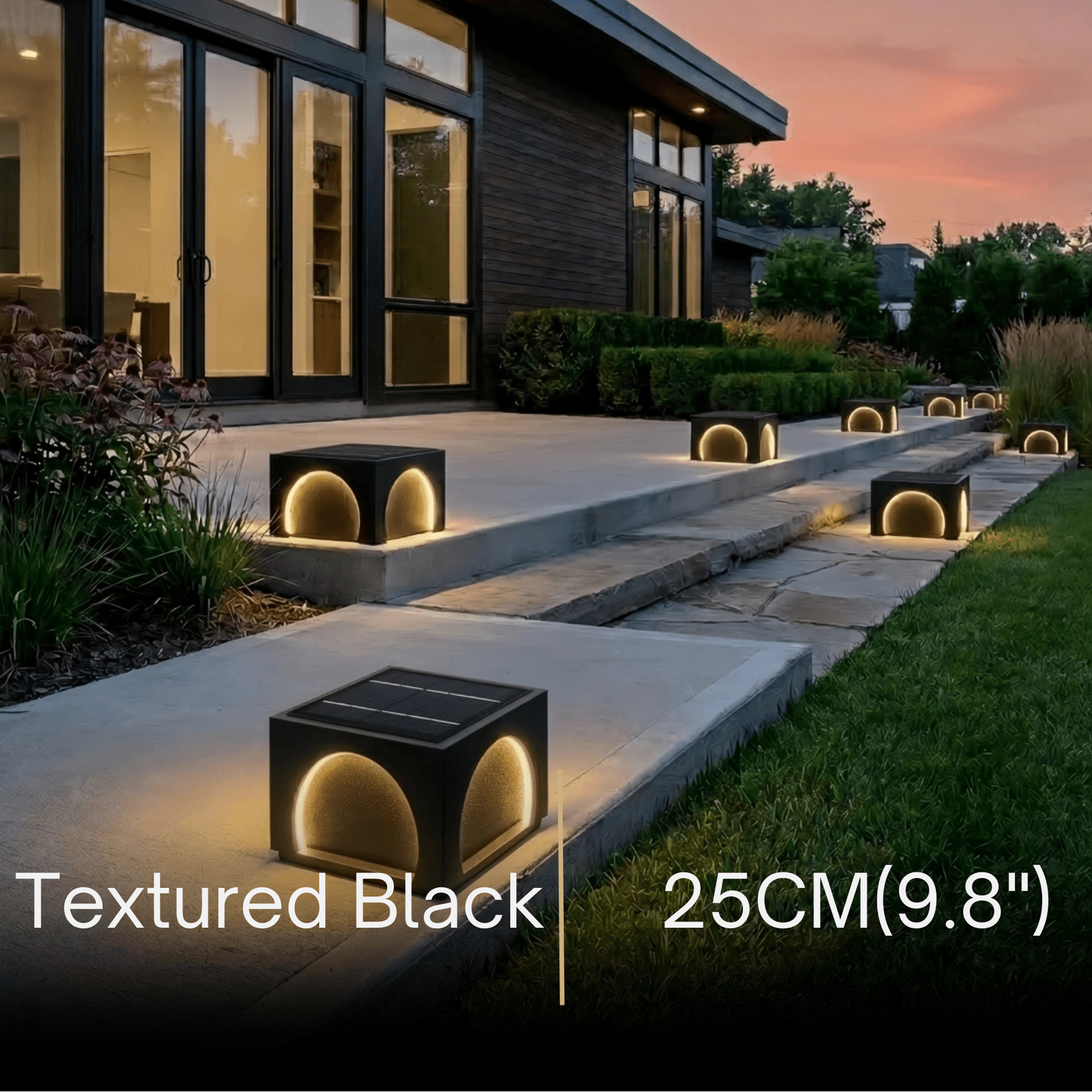 Arcato Modern Metal Outdoor Solar Pillar Lights - Black Rectangular Lamp Garden