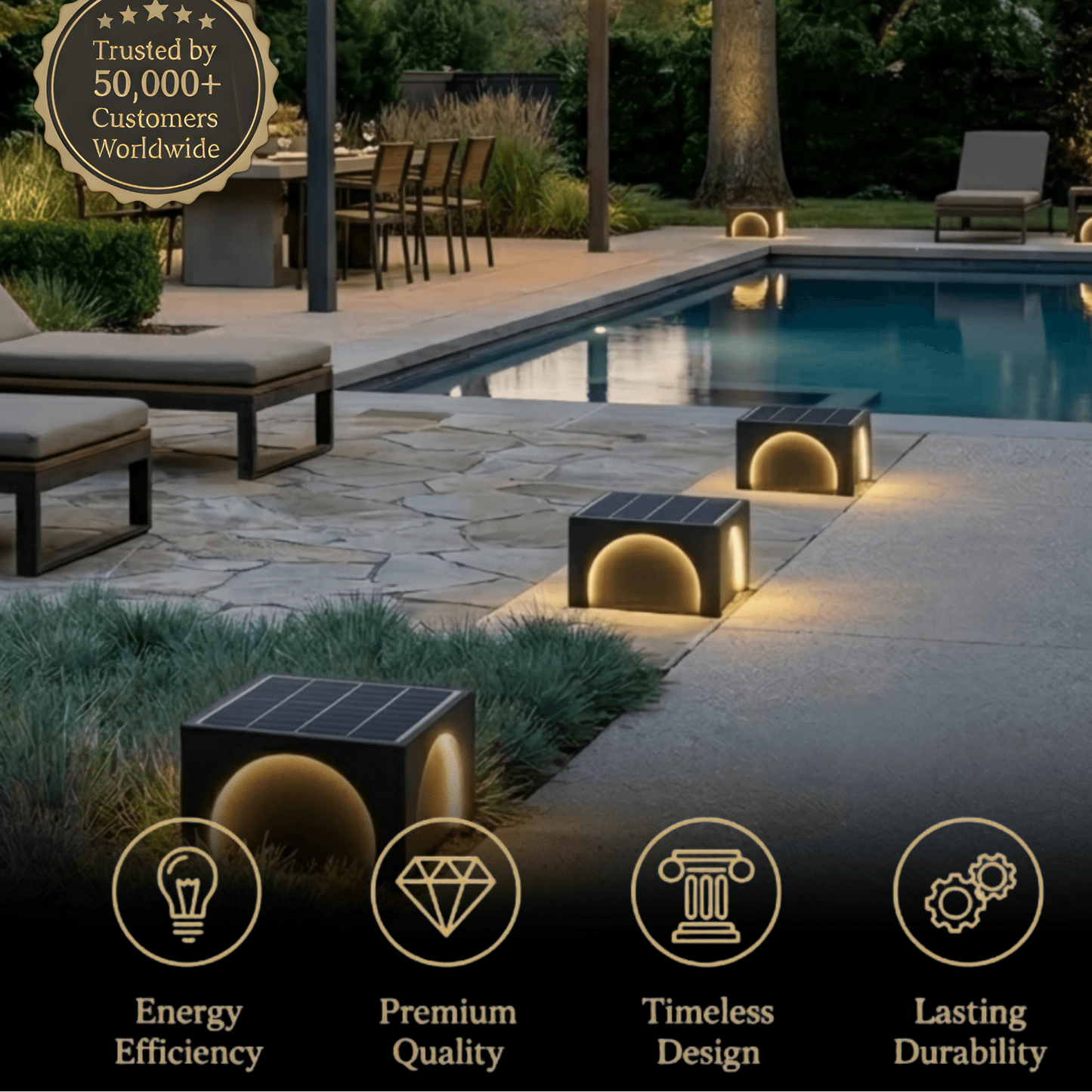 Arcato Modern Metal Outdoor Solar Pillar Lights - Black Rectangular Lamp Garden