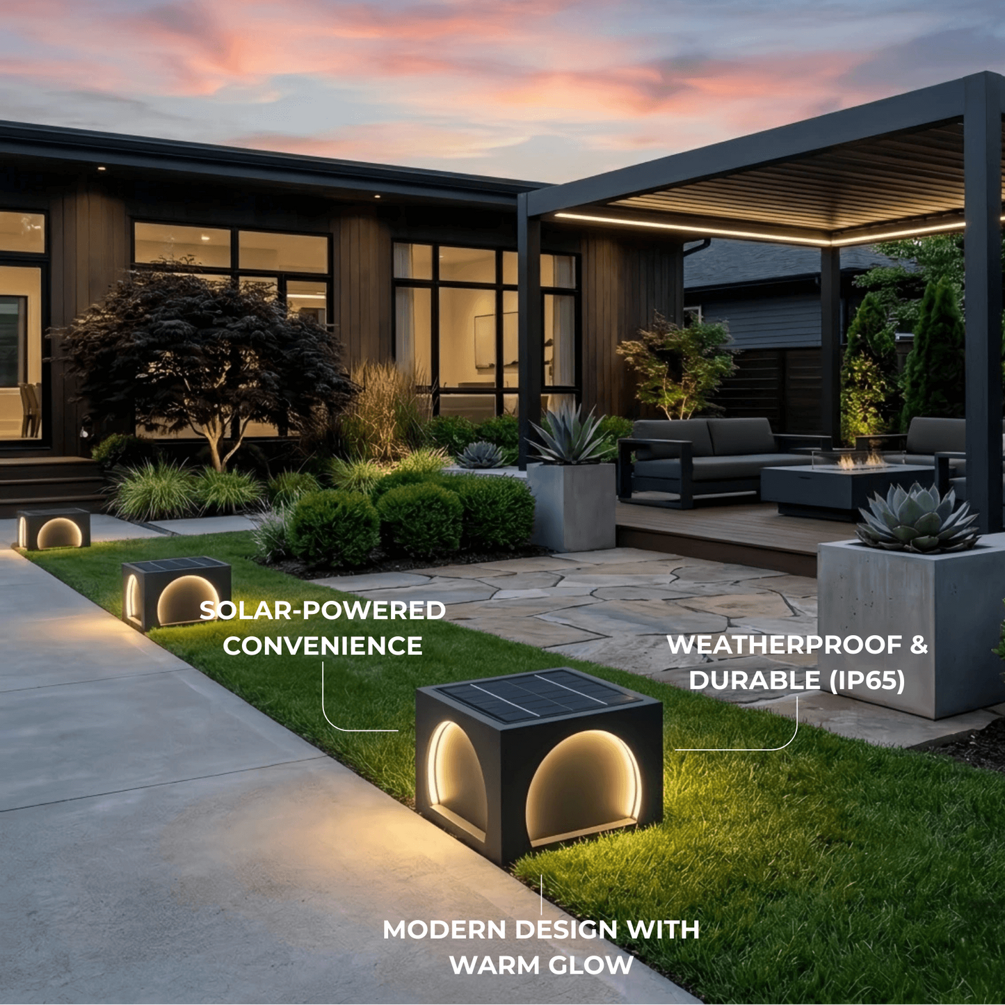 Arcato Modern Metal Outdoor Solar Pillar Lights - Black Rectangular Lamp Garden