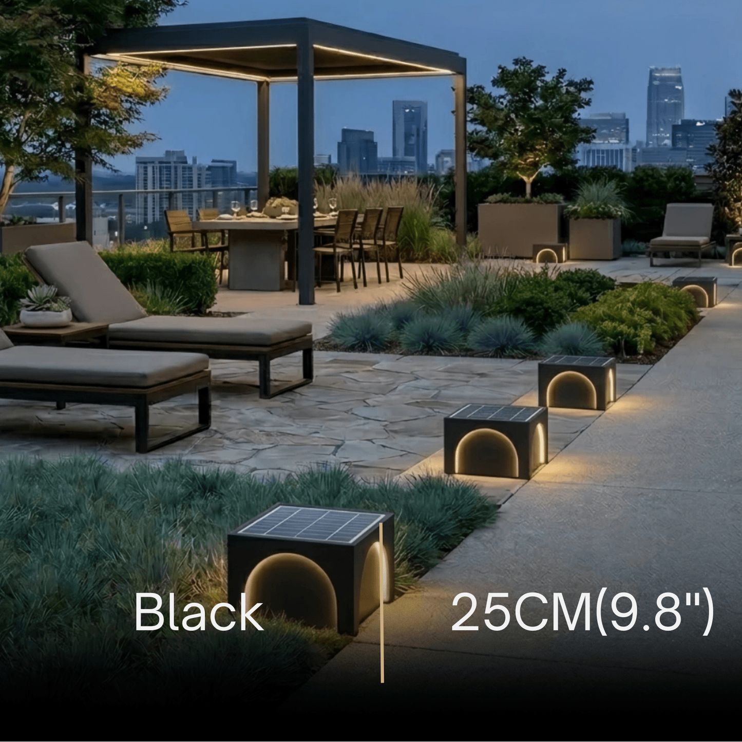 Arcato Modern Metal Outdoor Solar Pillar Lights - Black Rectangular Lamp Garden