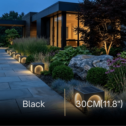 Arcato Modern Metal Outdoor Solar Pillar Lights - Black Rectangular Lamp Garden
