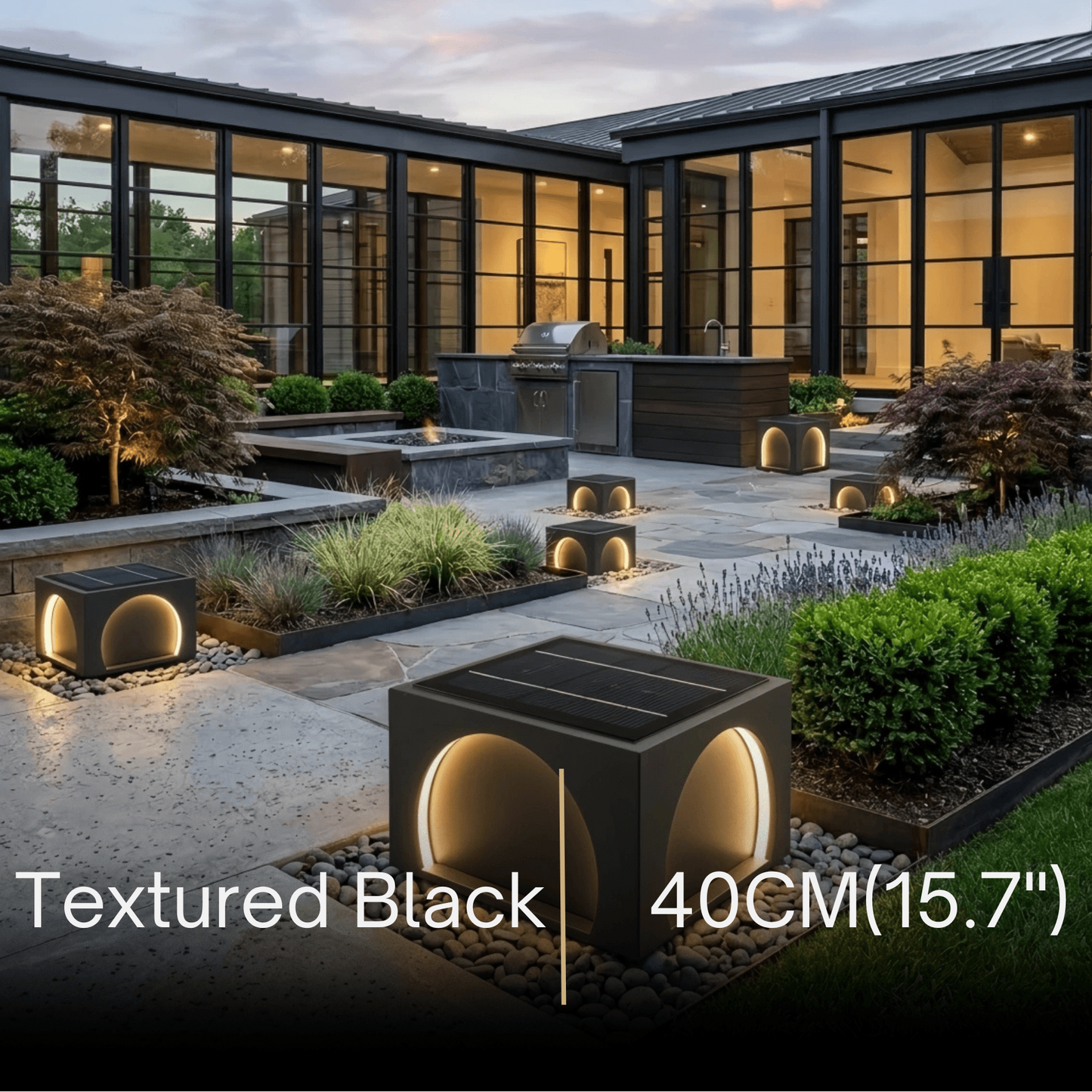Arcato Modern Metal Outdoor Solar Pillar Lights - Black Rectangular Lamp Garden