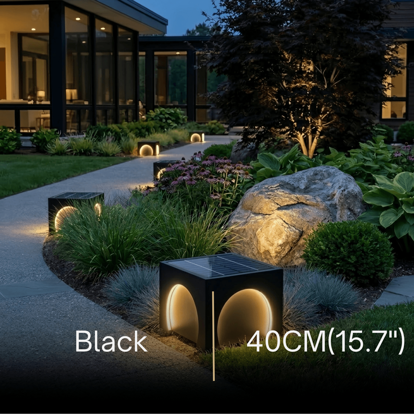 Arcato Modern Metal Outdoor Solar Pillar Lights - Black Rectangular Lamp Garden