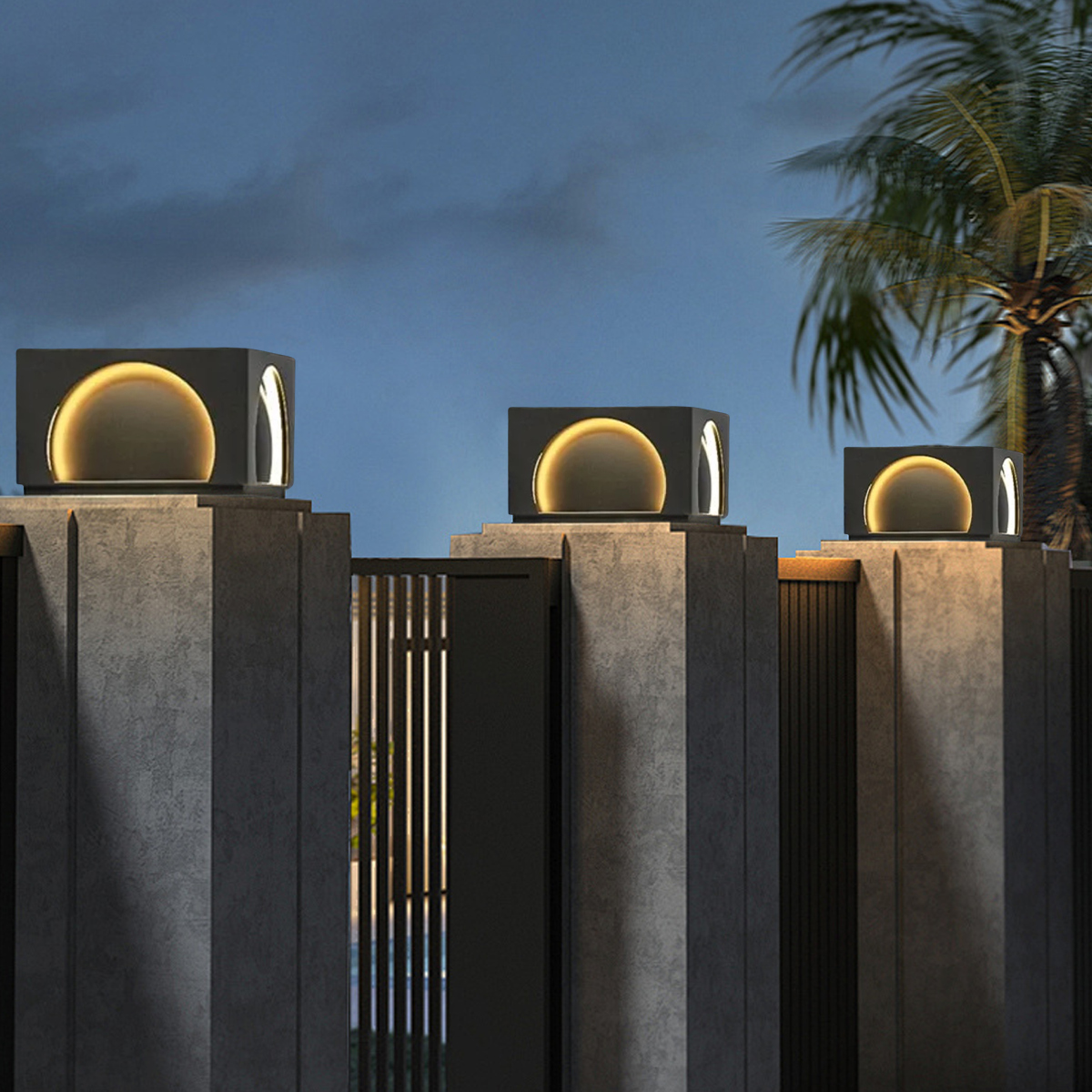 Arcato Modern Metal Outdoor Solar Pillar Lights - Black Rectangular Lamp Garden