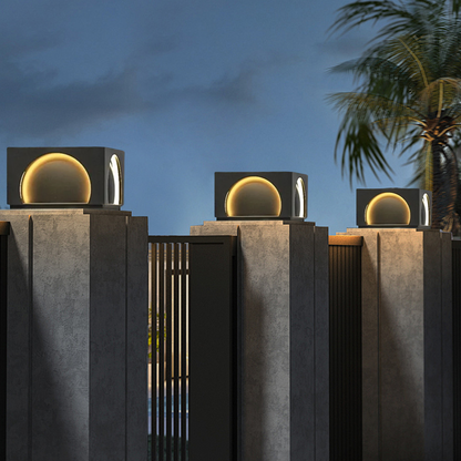 Arcato Modern Metal Outdoor Solar Pillar Lights - Black Rectangular Lamp Garden