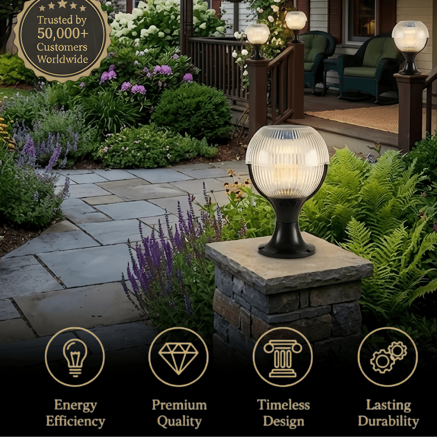 Lunara Modern Outdoor Pillar Lights - Black Acrylic Bowled Design for Balcony