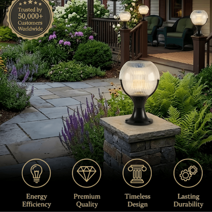 Lunara Modern Outdoor Pillar Lights - Black Acrylic Bowled Design for Balcony