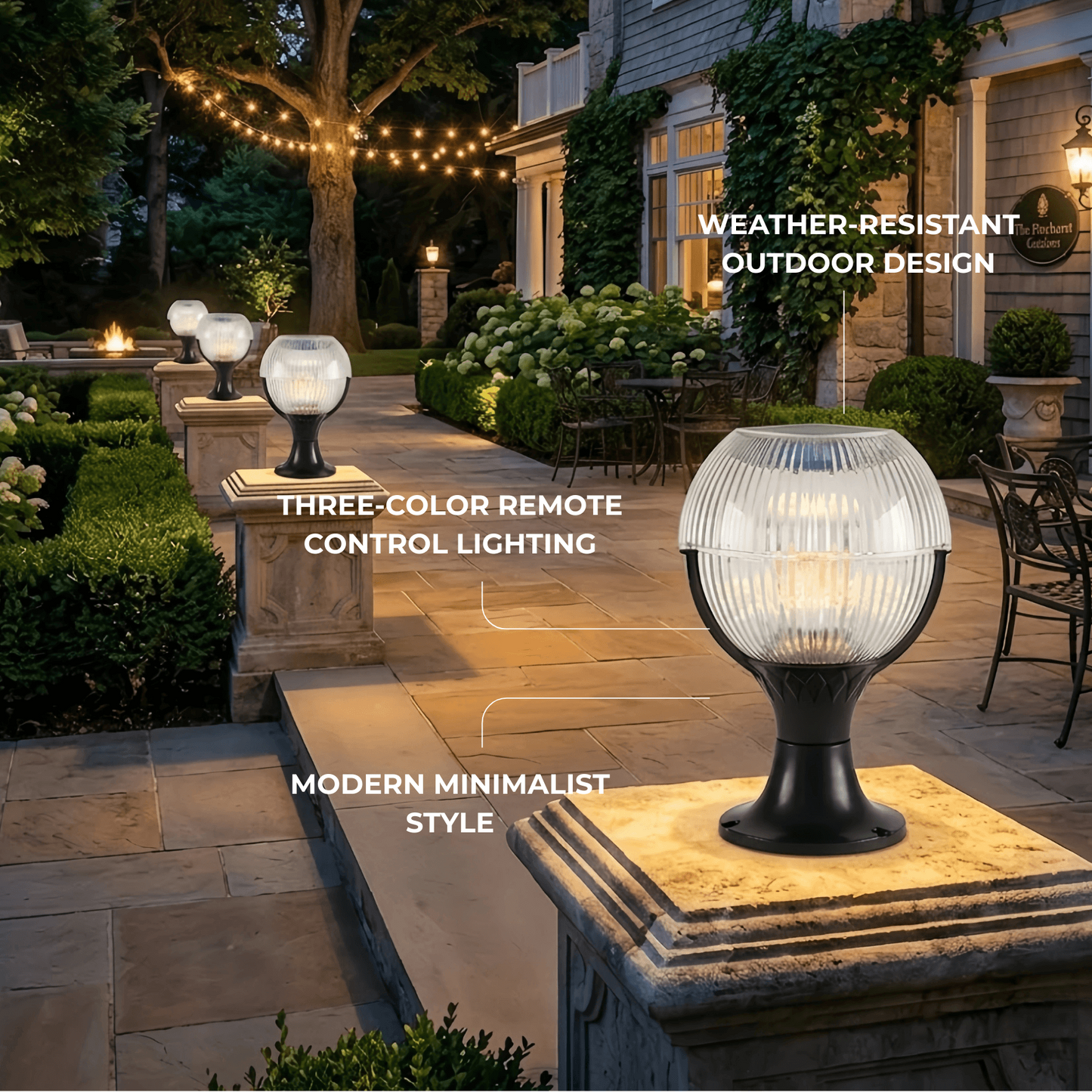 Lunara Modern Outdoor Pillar Lights - Black Acrylic Bowled Design for Balcony