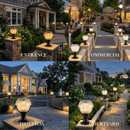Lunara Modern Outdoor Pillar Lights - Black Acrylic Bowled Design for Balcony