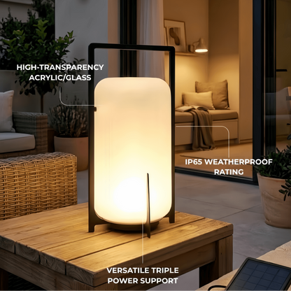 Lunara Modern Outdoor Solar Floor Lamp - Black Metal & Acrylic Cylindrical for Garden