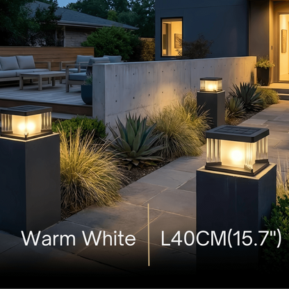 Arcato Modern Outdoor Solar Pillar/Pathway Lights - Black Metal/Acrylic Rectangular