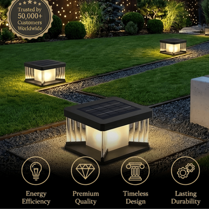 Arcato Modern Outdoor Solar Pillar/Pathway Lights - Black Metal/Acrylic Rectangular