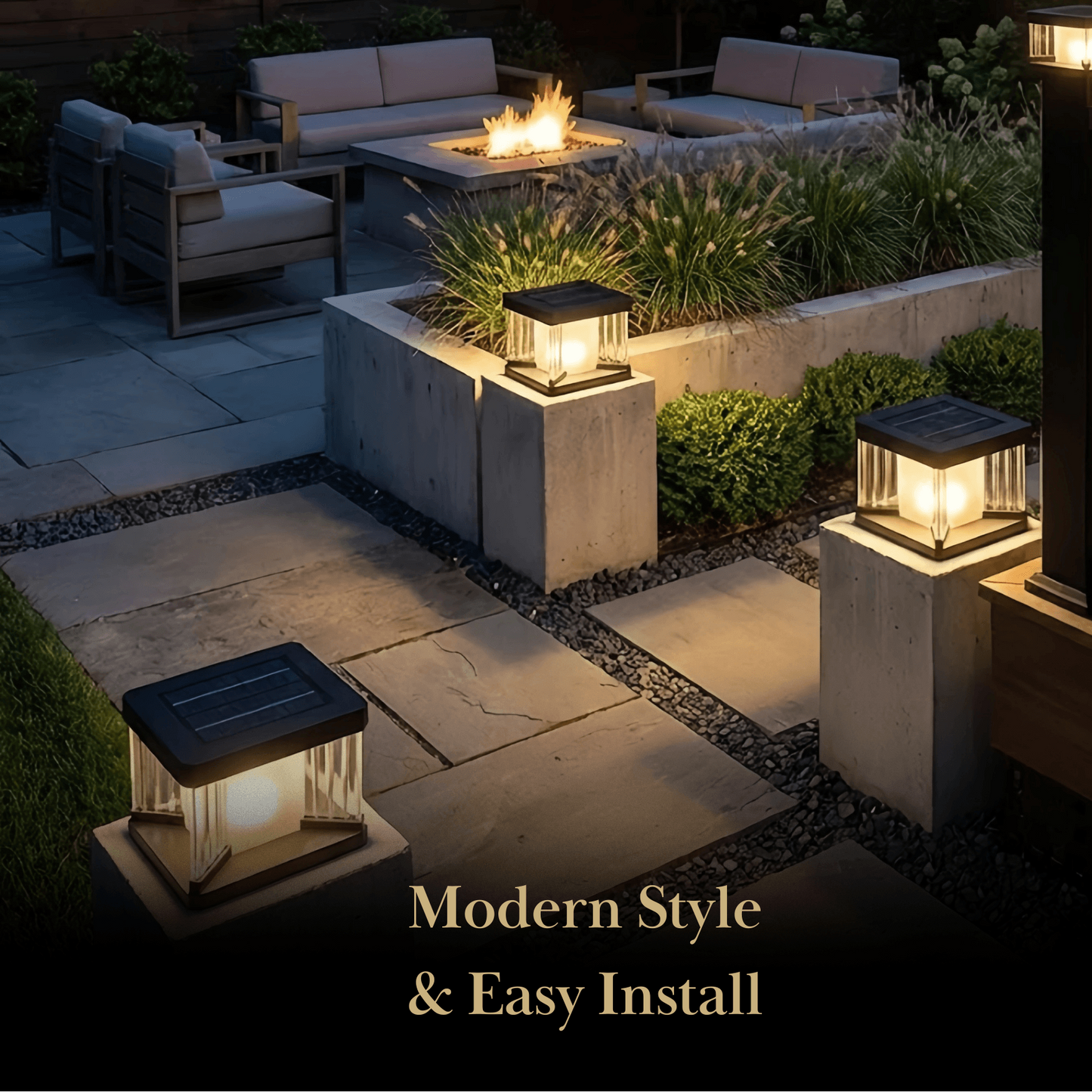 Arcato Modern Outdoor Solar Pillar/Pathway Lights - Black Metal/Acrylic Rectangular