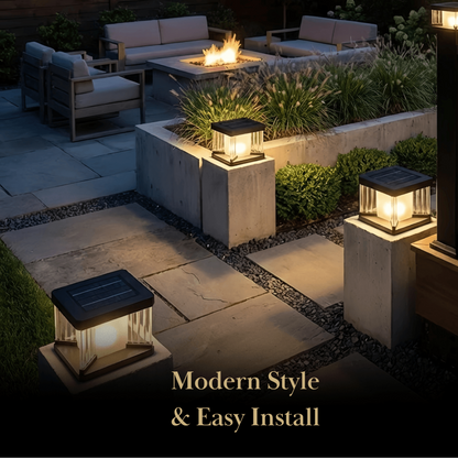Arcato Modern Outdoor Solar Pillar/Pathway Lights - Black Metal/Acrylic Rectangular