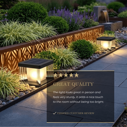 Arcato Modern Outdoor Solar Pillar/Pathway Lights - Black Metal/Acrylic Rectangular
