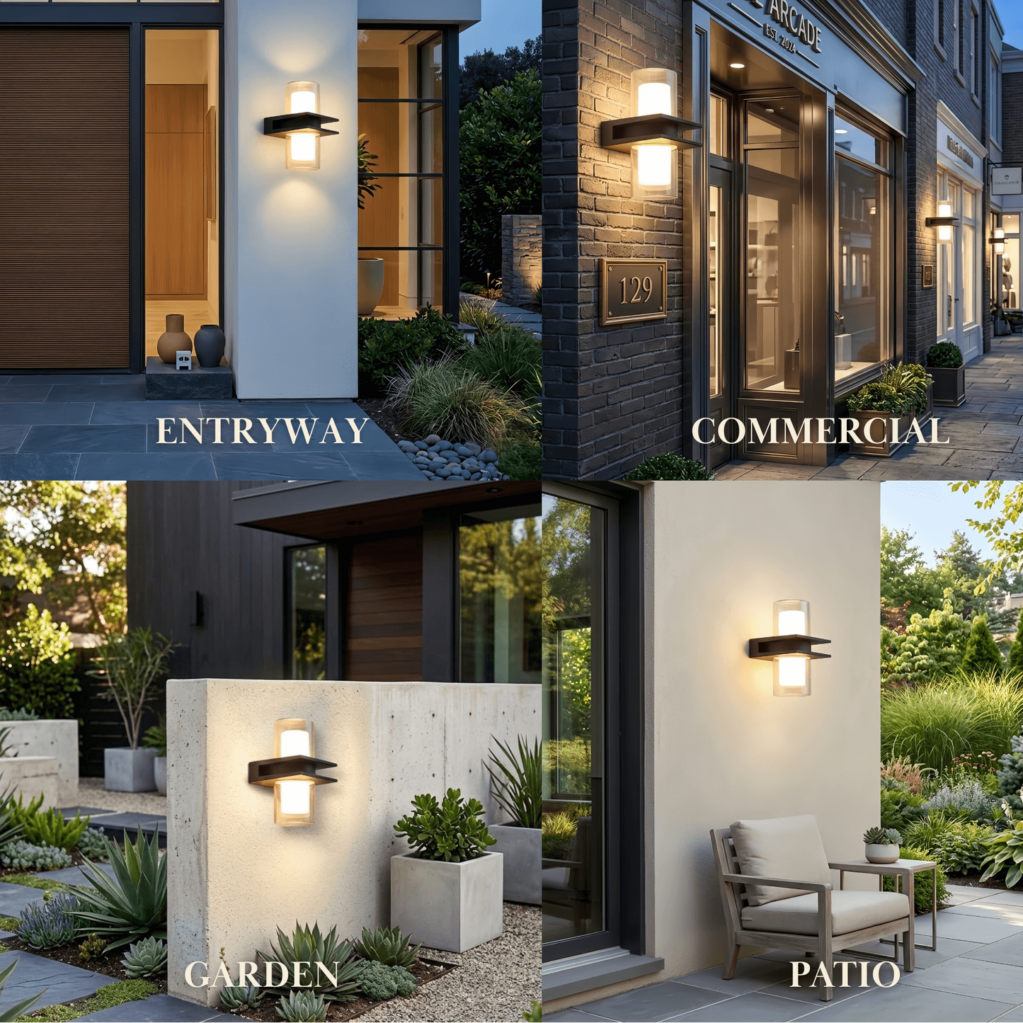 Arcato Modern Outdoor Wall Sconce - Black Metal & Glass Cylindrical Design for Garden