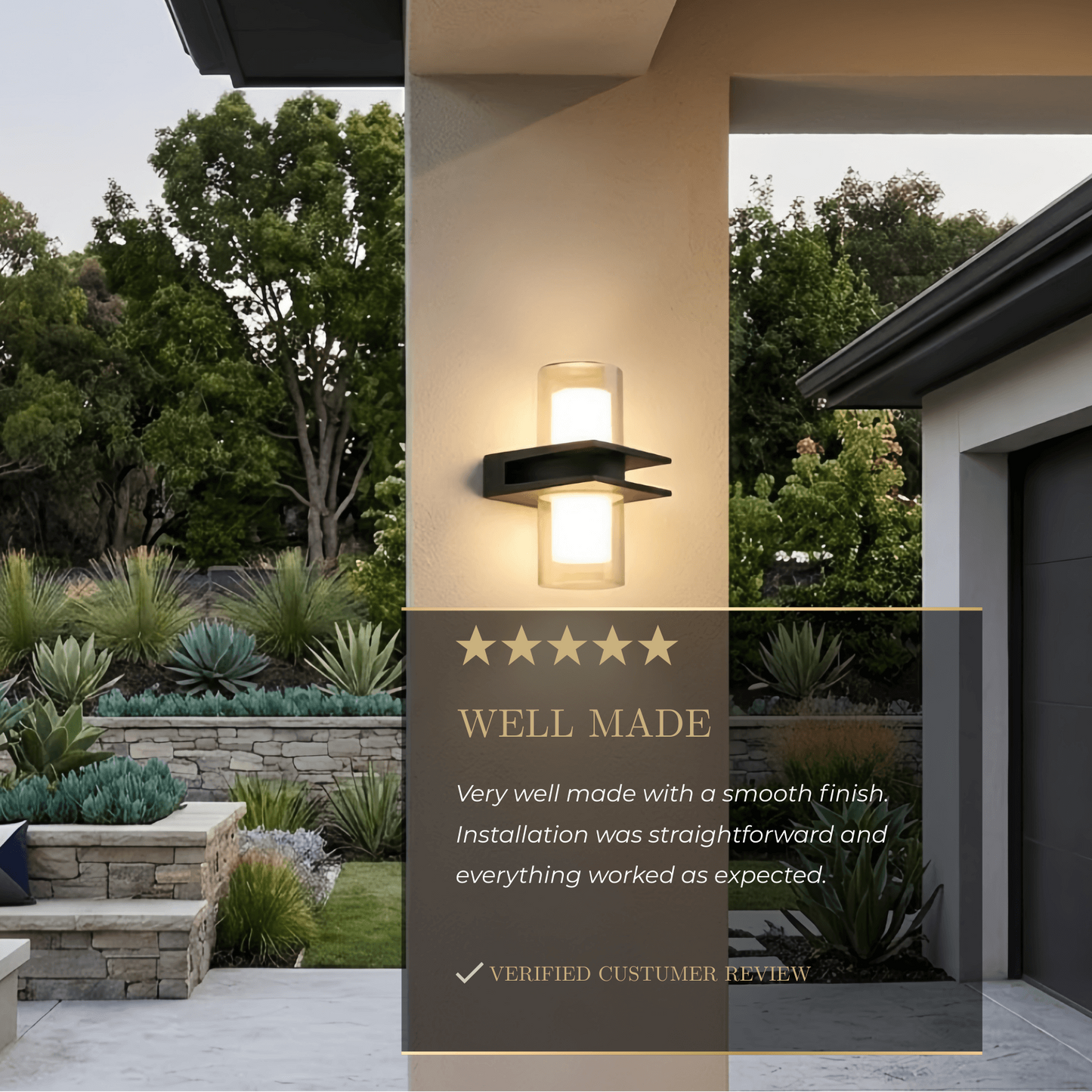 Arcato Modern Outdoor Wall Sconce - Black Metal & Glass Cylindrical Design for Garden