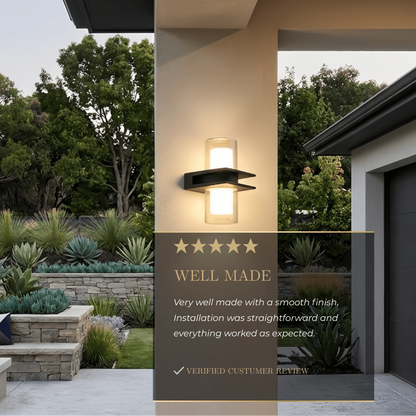 Arcato Modern Outdoor Wall Sconce - Black Metal & Glass Cylindrical Design for Garden
