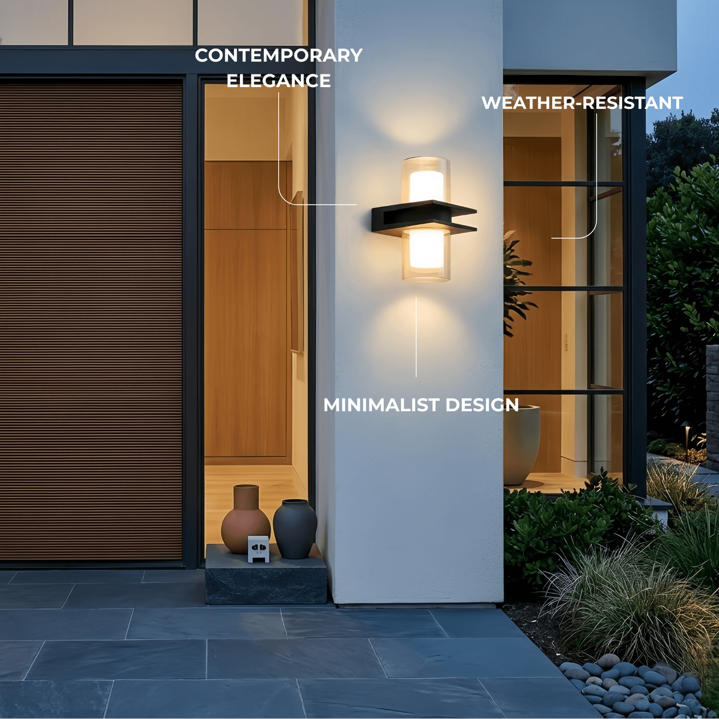 Arcato Modern Outdoor Wall Sconce - Black Metal & Glass Cylindrical Design for Garden