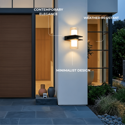 Arcato Modern Outdoor Wall Sconce - Black Metal & Glass Cylindrical Design for Garden