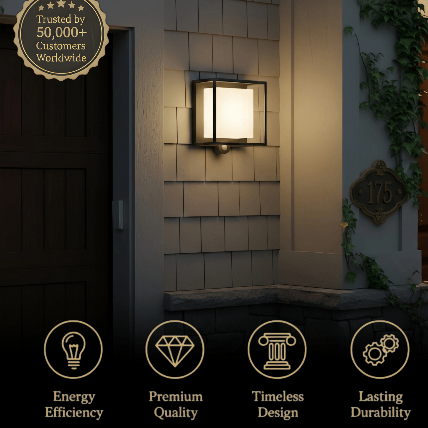 Arcato Modern Rectangular Outdoor Wall Sconce – Black Acrylic Solar Light with Sensor