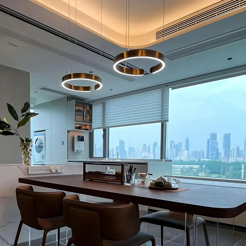 Modern Ring Chandelier - Minimalist LED Circular Pendant Light for Living Room & Office