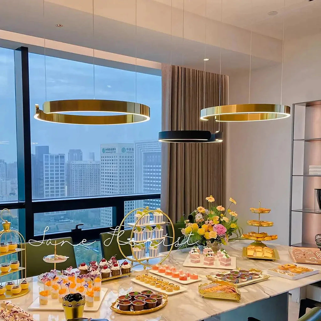 Modern Ring Chandelier - Minimalist LED Circular Pendant Light for Living Room & Office