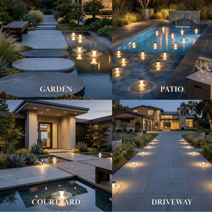 Stellar Modern Solar Outdoor Ground Lamp - Round Acrylic & Metal, Black for Pool