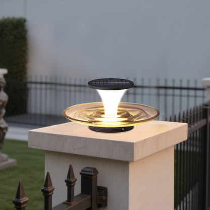 Stellar Modern Solar Outdoor Ground Lamp - Round Acrylic & Metal, Black for Pool