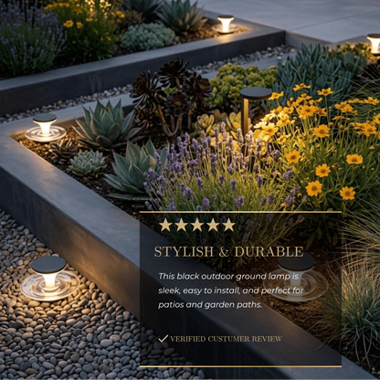 Stellar Modern Solar Outdoor Ground Lamp - Round Acrylic & Metal, Black for Pool