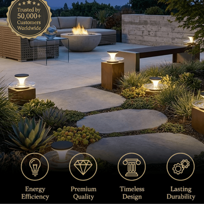Stellar Modern Solar Outdoor Ground Lamp - Round Acrylic & Metal, Black for Pool