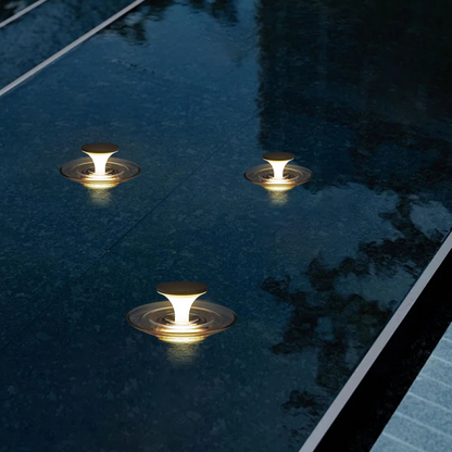 Stellar Modern Solar Outdoor Ground Lamp - Round Acrylic & Metal, Black for Pool