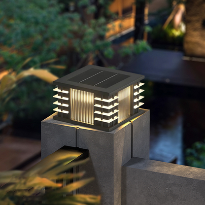 Stellar Modern Solar Outdoor Pillar Lights - Square Metal & Acrylic Glass Garden