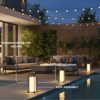 Arcato Modern Square Outdoor Floor Lamp — Black Metal/Acrylic Lantern for Patio