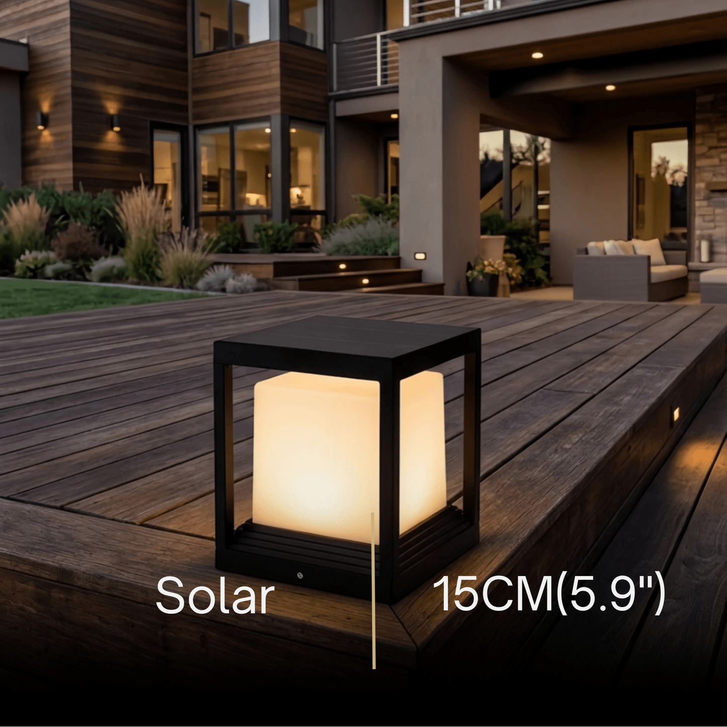 Arcato Modern Square Outdoor Pillar Light - Black Metal for Garden